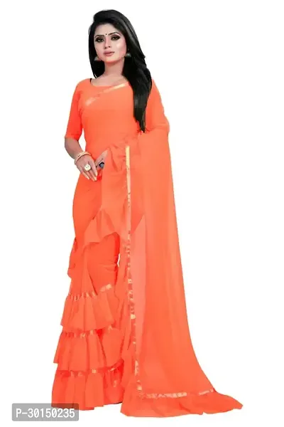 Stylish Georgette Orange Solid Saree with Blouse piece-thumb0