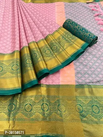 Stylish Cotton Silk Multicoloured Zari Saree with Blouse piece