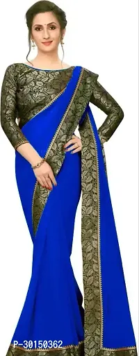 Stylish Georgette Blue Solid Saree with Blouse piece-thumb0