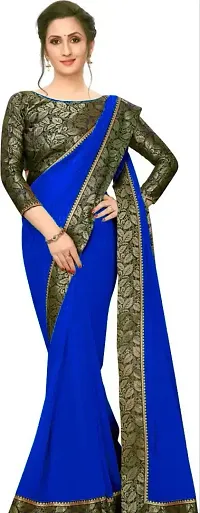 Vinit Enterprise Women's Georgette Saree With Jacquard Unstitched Blouse Piece