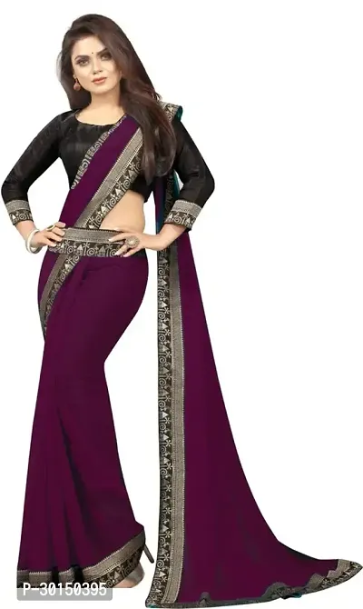 Stylish Georgette Purple Solid Saree with Blouse piece-thumb0