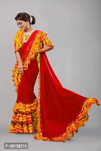 Stylish Georgette Red Solid Saree with Blouse piece-thumb0