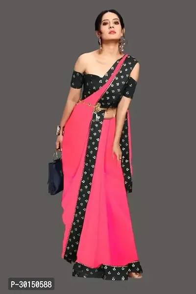 Stylish Georgette Pink Solid Saree with Blouse piece