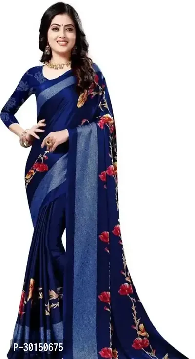 Stylish Satin Multicoloured Printed Saree with Blouse piece-thumb0