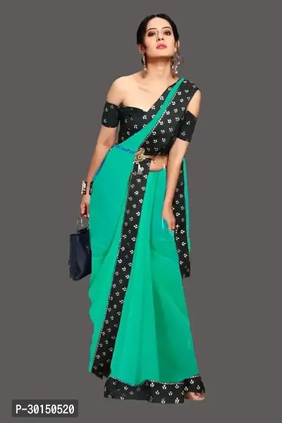 Stylish Georgette Green Solid Saree with Blouse piece