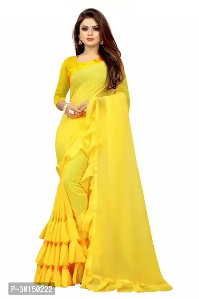 Stylish Georgette Yellow Solid Saree with Blouse piece-thumb0