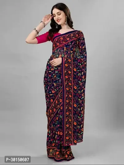 Stylish Georgette Black Printed Saree with Blouse piece