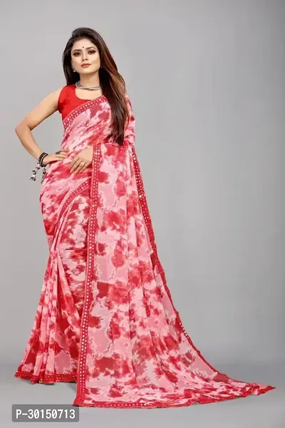 Stylish Georgette Pink Printed Saree with Blouse piece-thumb0