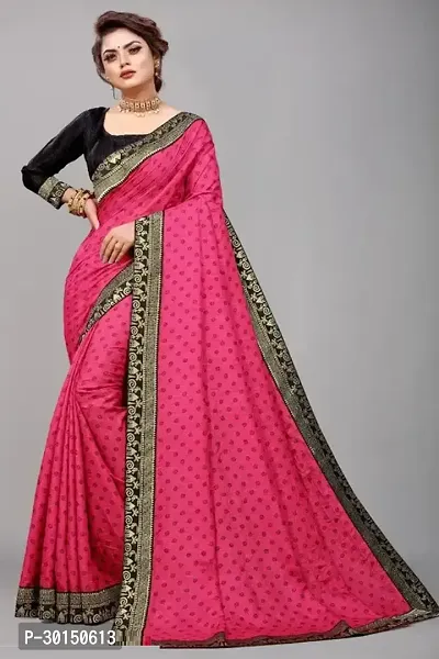 Stylish Cotton Blend Pink Printed Saree with Blouse piece-thumb0