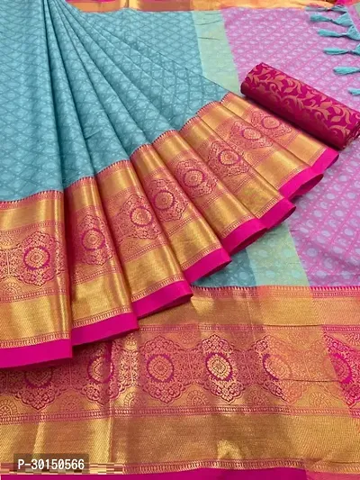 Stylish Cotton Silk Multicoloured Zari Saree with Blouse piece