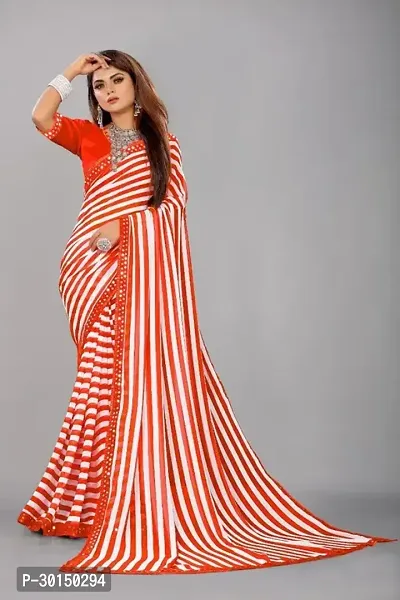 Stylish Georgette Orange Striped Saree with Blouse piece-thumb0