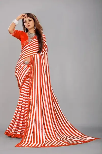 Stylish Georgette Striped Saree with Blouse piece