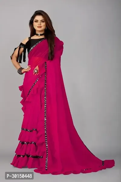 Stylish Georgette Red Solid Saree with Blouse piece