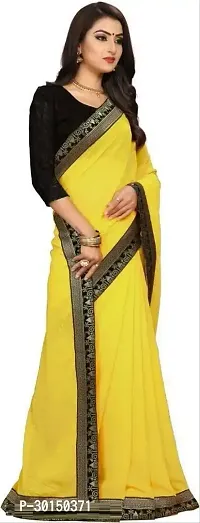 Stylish Georgette Yellow Solid Saree with Blouse piece-thumb0