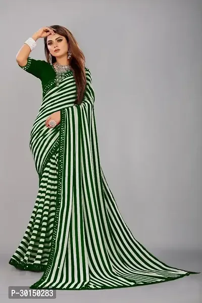 Stylish Georgette Green Striped Saree with Blouse piece