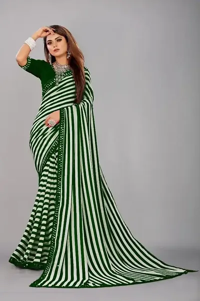 Stylish Georgette Striped Saree with Blouse piece