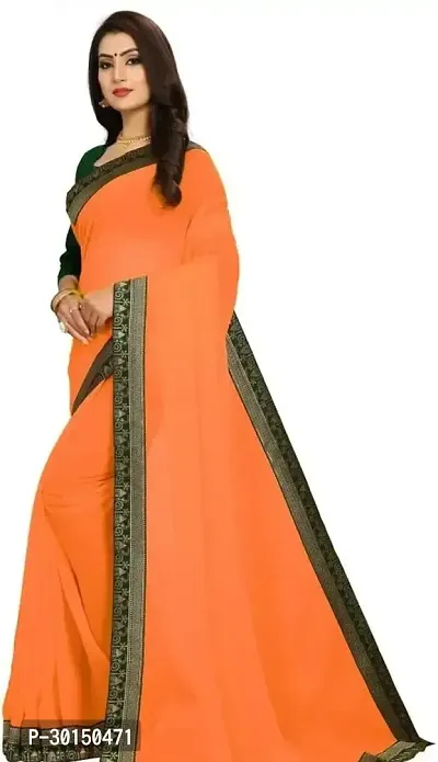 Stylish Georgette Orange Solid Saree with Blouse piece