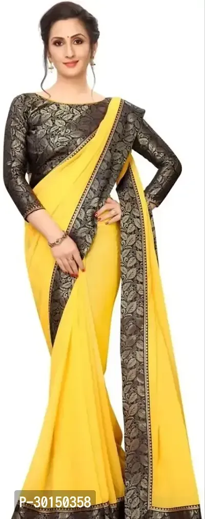 Stylish Georgette Yellow Solid Saree with Blouse piece