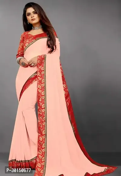 Stylish Georgette Peach Solid Saree with Blouse piece