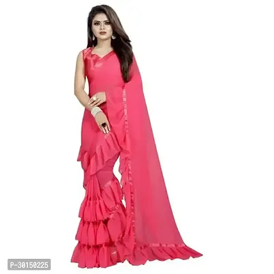 Stylish Georgette Pink Solid Saree with Blouse piece-thumb0