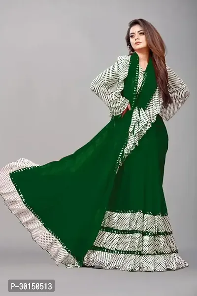 Stylish Georgette Green Solid Saree with Blouse piece