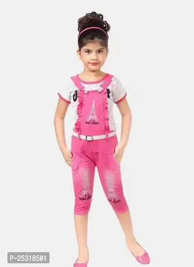 Fabulous Pink Denim Capri Jumpsuit For Girls-thumb0