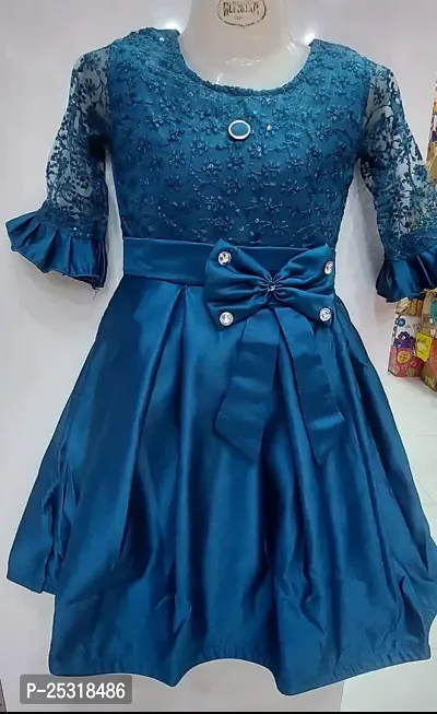 Fabulous Blue Satin Frocks For Girls-thumb0