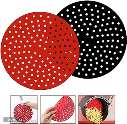 Premium Quality Autolink 2 Pcs Air Fryer Silicone Liners Round Reusable Silicone Air Fryer Mats, Non-Stick For Air Fryer Basket Replace Parchment Easy Clean Porous-thumb0