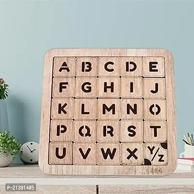 Premium Quality Autolink Educational Learning Wooden Puzzle Board For Kids With A To Z English Alphabets Puzzle With Knob Preschool Educational Toy, ((5X5) Abcd) - Off White