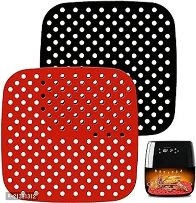 Premium Quality Autolink Air Fryer Silicone Liner Reusable Silicone Air Fryer Mats, Non-Stick For Air Fryer Basket Replace Parchment Easy Clean Porous (Multi Color) (2 Pcs Square Silicone Sheet-thumb0