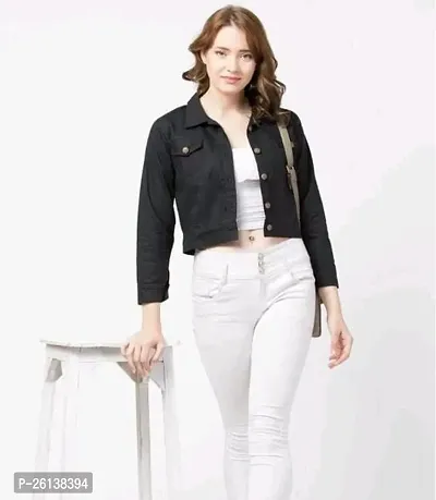 Contemporary Black Denim Solid Jackets For Women-thumb0