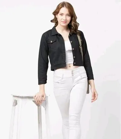 Contemporary Black Denim Solid Jackets For Women