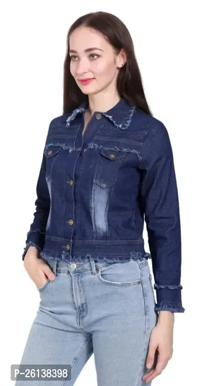 Contemporary Blue Denim Solid Jackets For Women-thumb0