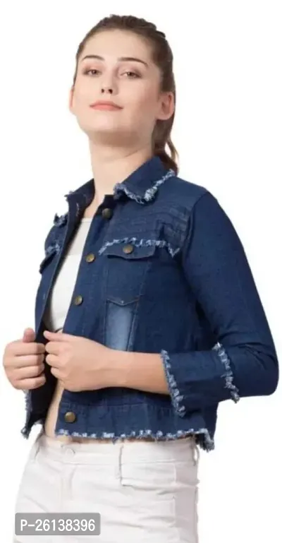 Contemporary Blue Denim Solid Jackets For Women-thumb0