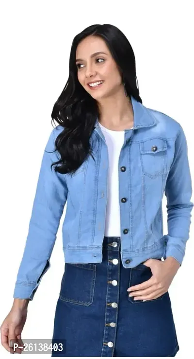 Contemporary Blue Denim Solid Jackets For Women
