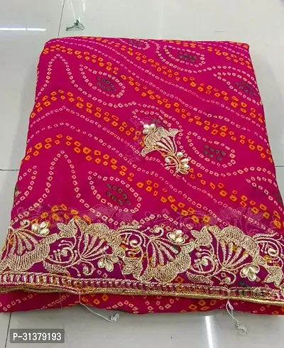 Stylish Georgette Pink Embroidered Saree with Blouse piece For Women