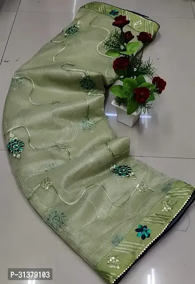 Stylish Organza Green Embroidered Saree with Blouse piece For Women