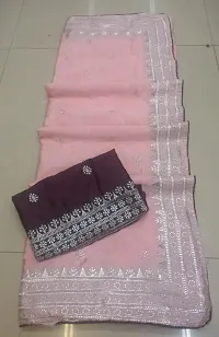 Stylish Chiffon Pink Embroidered Saree with Blouse piece For Women-thumb2