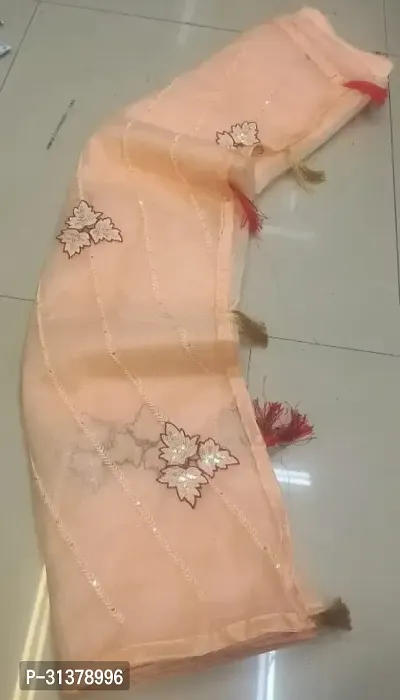 Stylish Organza Peach Embroidered Saree with Blouse piece For Women