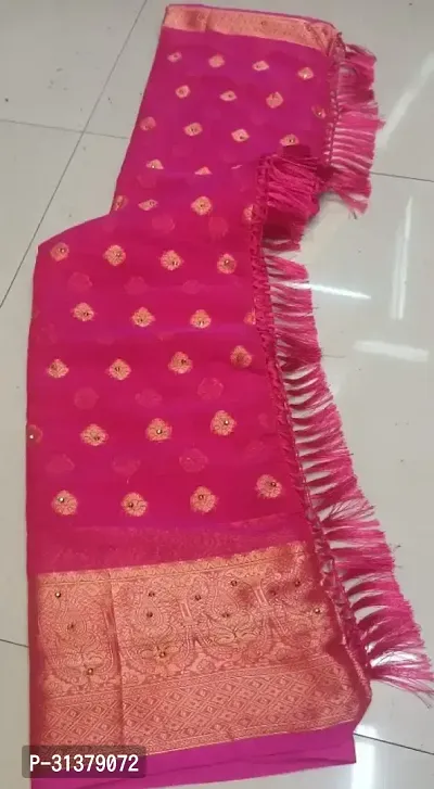 Stylish Chiffon Pink Woven Design Saree with Blouse piece For Women