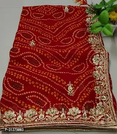 Stylish Georgette Red Embroidered Saree with Blouse piece For Women