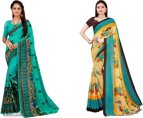 Stylish Georgette Multicoloured Printed Saree with Blouse piece For Women Pack Of 2-thumb0