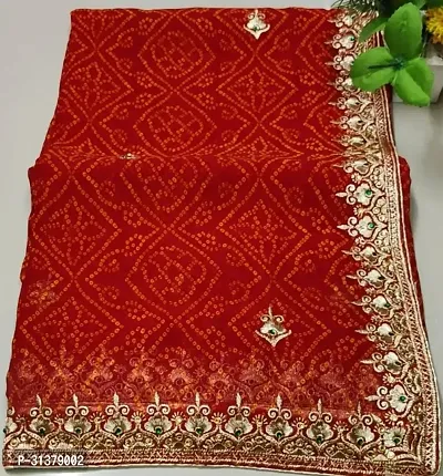 Stylish Georgette Red Embroidered Saree with Blouse piece For Women