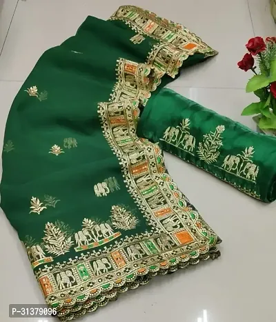 Stylish Georgette Green Embroidered Saree with Blouse piece For Women