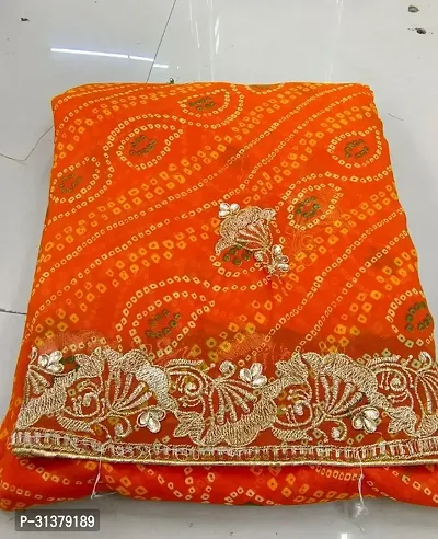 Stylish Georgette Orange Embroidered Saree with Blouse piece For Women-thumb0