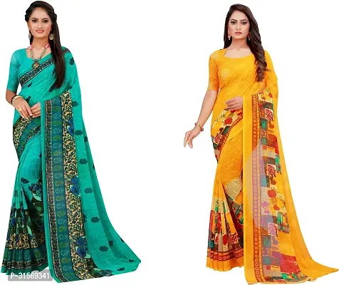 Stylish Georgette Multicoloured Printed Saree with Blouse piece For Women Pack Of 2-thumb0