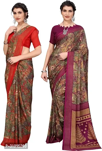 Stylish Multicoloured Georgette Saree With Blouse Piece For Women Pack Of 2