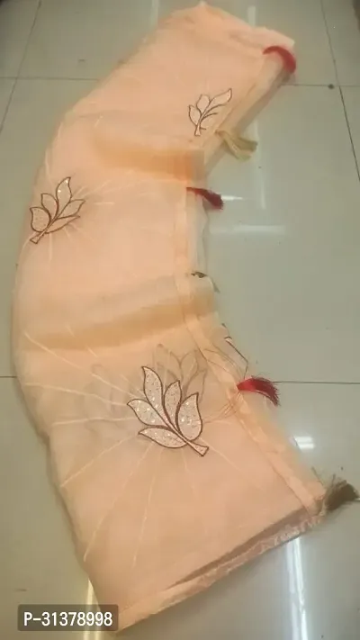 Stylish Organza Peach Embroidered Saree with Blouse piece For Women