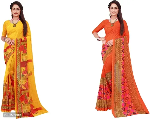 Stylish Georgette Multicoloured Printed Saree with Blouse piece For Women Pack Of 2-thumb0