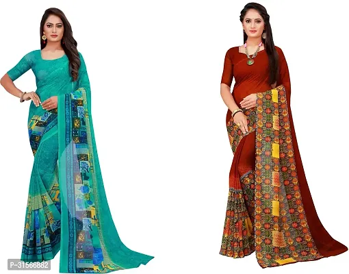 Stylish Georgette Multicoloured Printed Saree with Blouse piece For Women Pack Of 2-thumb0